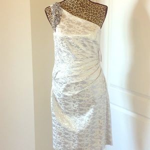 Silver and Cream, one shoulder cocktail dress 6